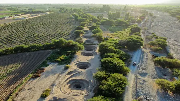 Ancient Nazca aqueducts in Ica, Peru.