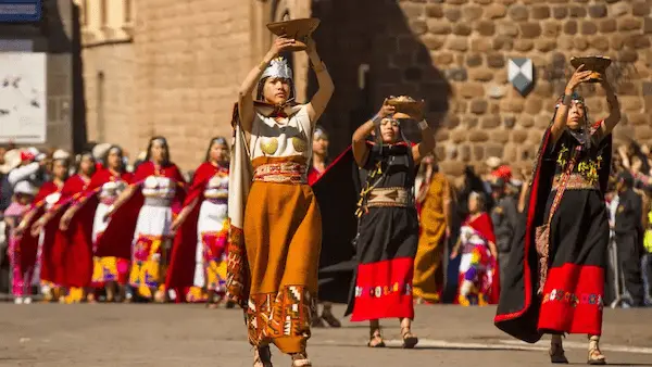 Traditional dancers performing during festivals in Cusco Peru